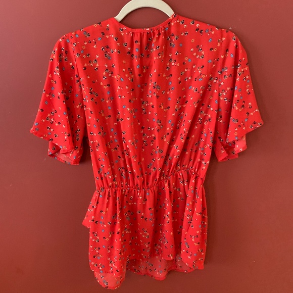 Red Floral Front-Tie Blouse - Picture 2 of 3